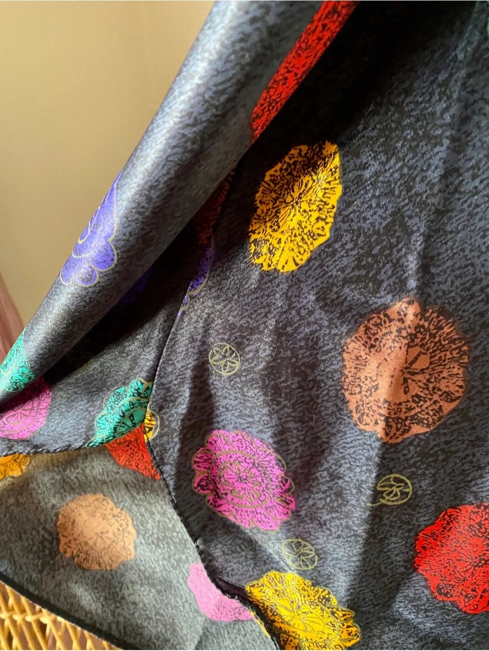 Vintage 80s 90s Black Slip Dress Chemise with Rainbow Abstract Floral Print - Picture 5 of 6